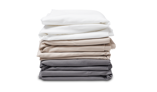 The SONU Sheet sets, custom made for the SONU Sleep System mattress, in white, cream and slate grey.