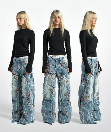 CHERRY BLOSSOM DENIM PANTS